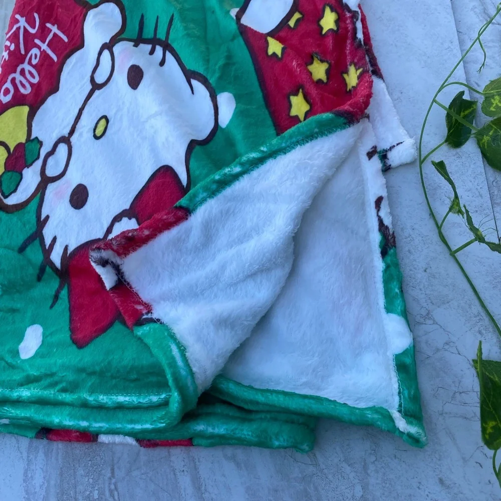Hello Kitty Sanrio Christmas Holiday Plush Throw Blanket Winter Home Room Decor